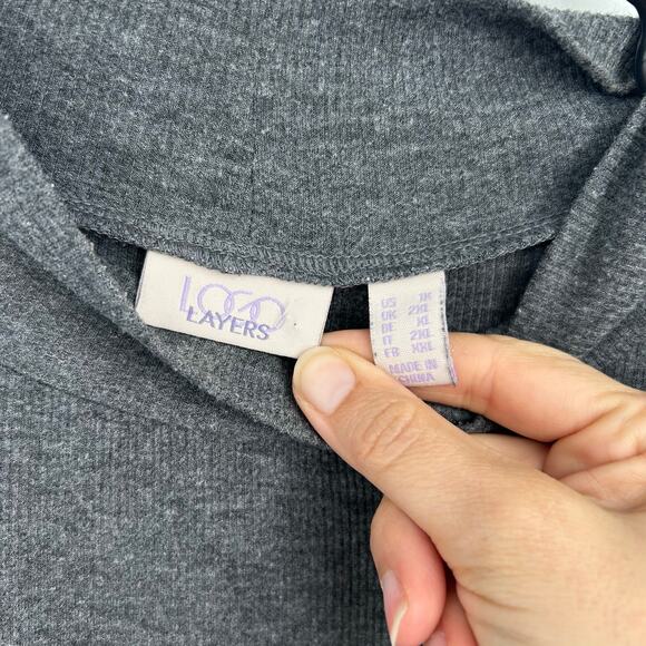 Logo Lori Goldstein Gray Mock Neck Ribbed Longsleeve Top Size 1X Minimalist - Picture 2 of 7